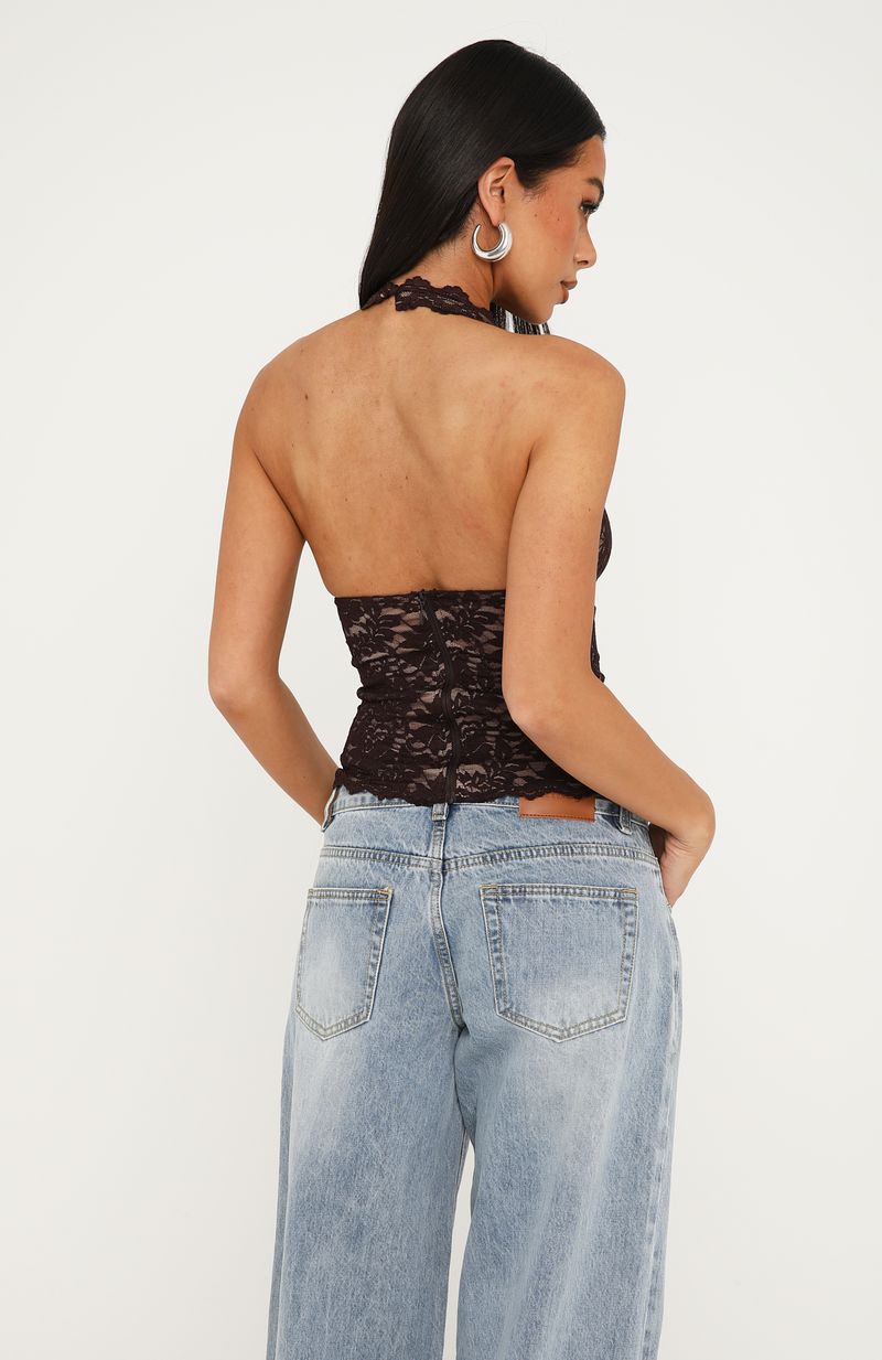 Lace Mirage Halter Top Chocolate