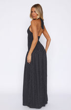 Sweet Temptation Halter Maxi Dress Black/White Polka Dot