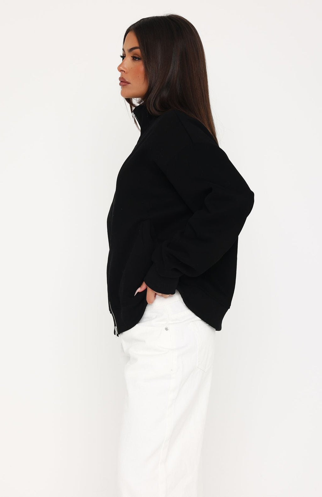 Such A Dream Oversized Zip Front Funnel Neck Jacket Black