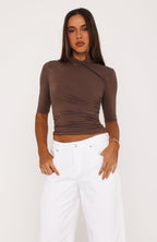 Quiet Crush 3/4 Sleeve Top Mocha