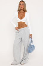 Nothing To Worry About Crop Long Sleeve Top White