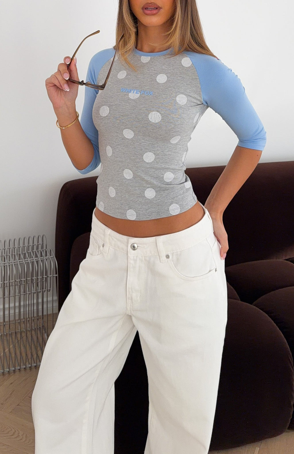 Remy 3/4 Sleeve Top Grey/Blue