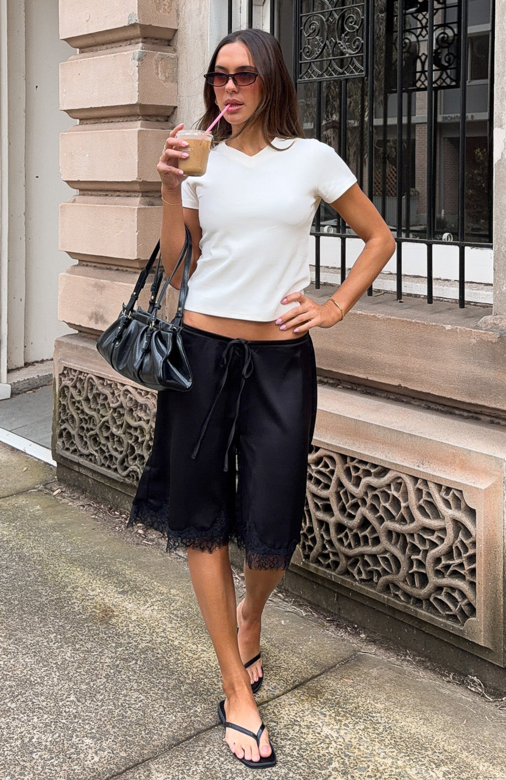 Right Direction Lace Trim Shorts Black
