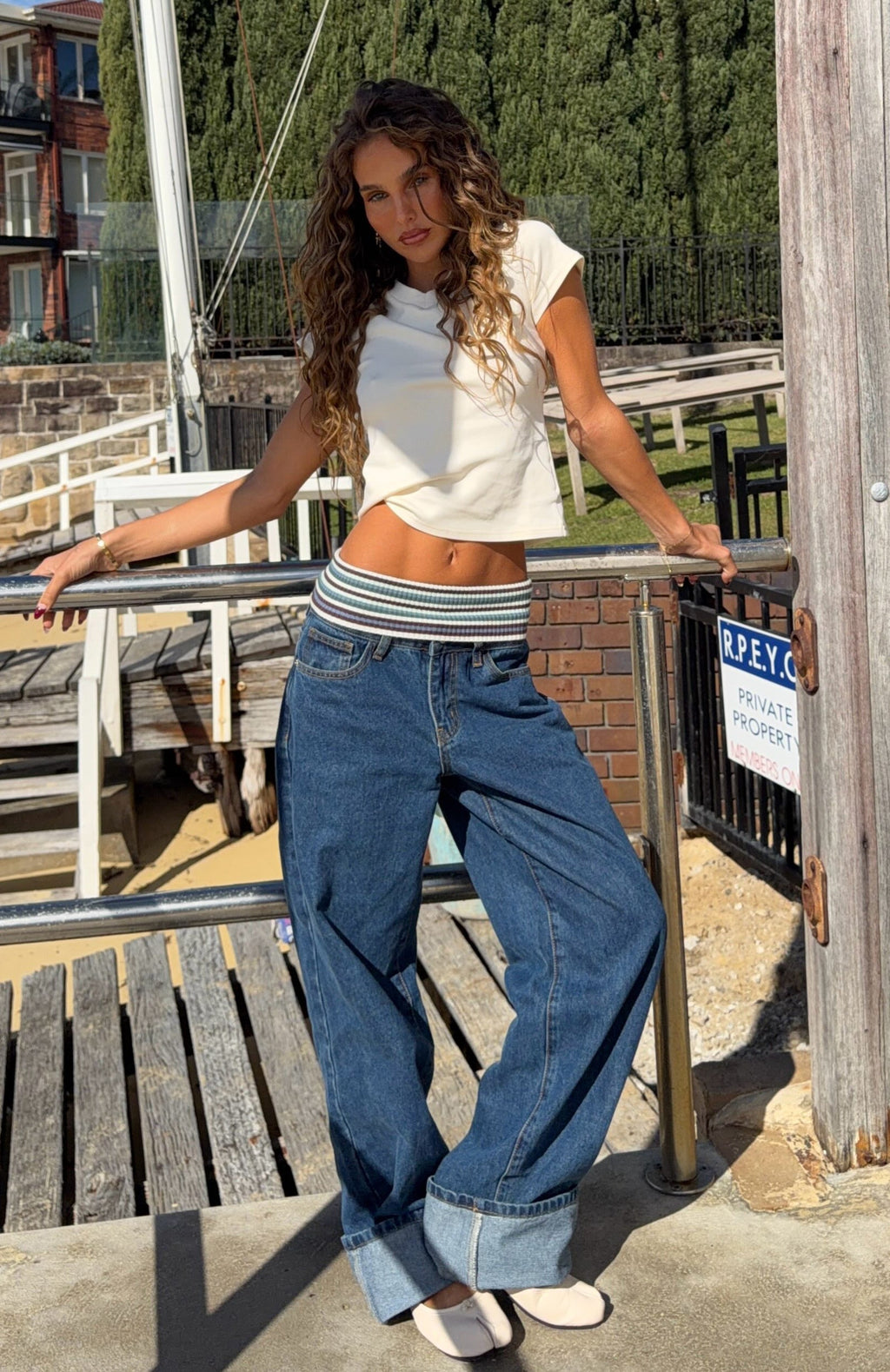 Bring The Style Low Rise Wide Leg Jeans Dark Blue Wash