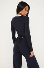 Staying Cute Long Sleeve Wrap Top Vintage Navy