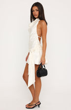 Sharp Sweetness Satin Halter Mini Dress Cream