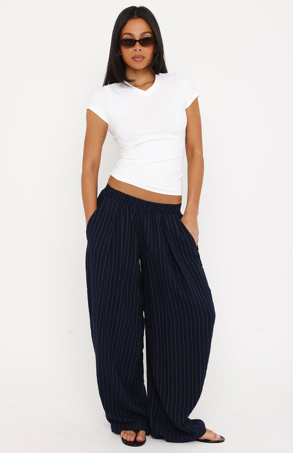 She Runs This Pant Navy Pinstripe