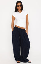 She Runs This Pant Navy Pinstripe