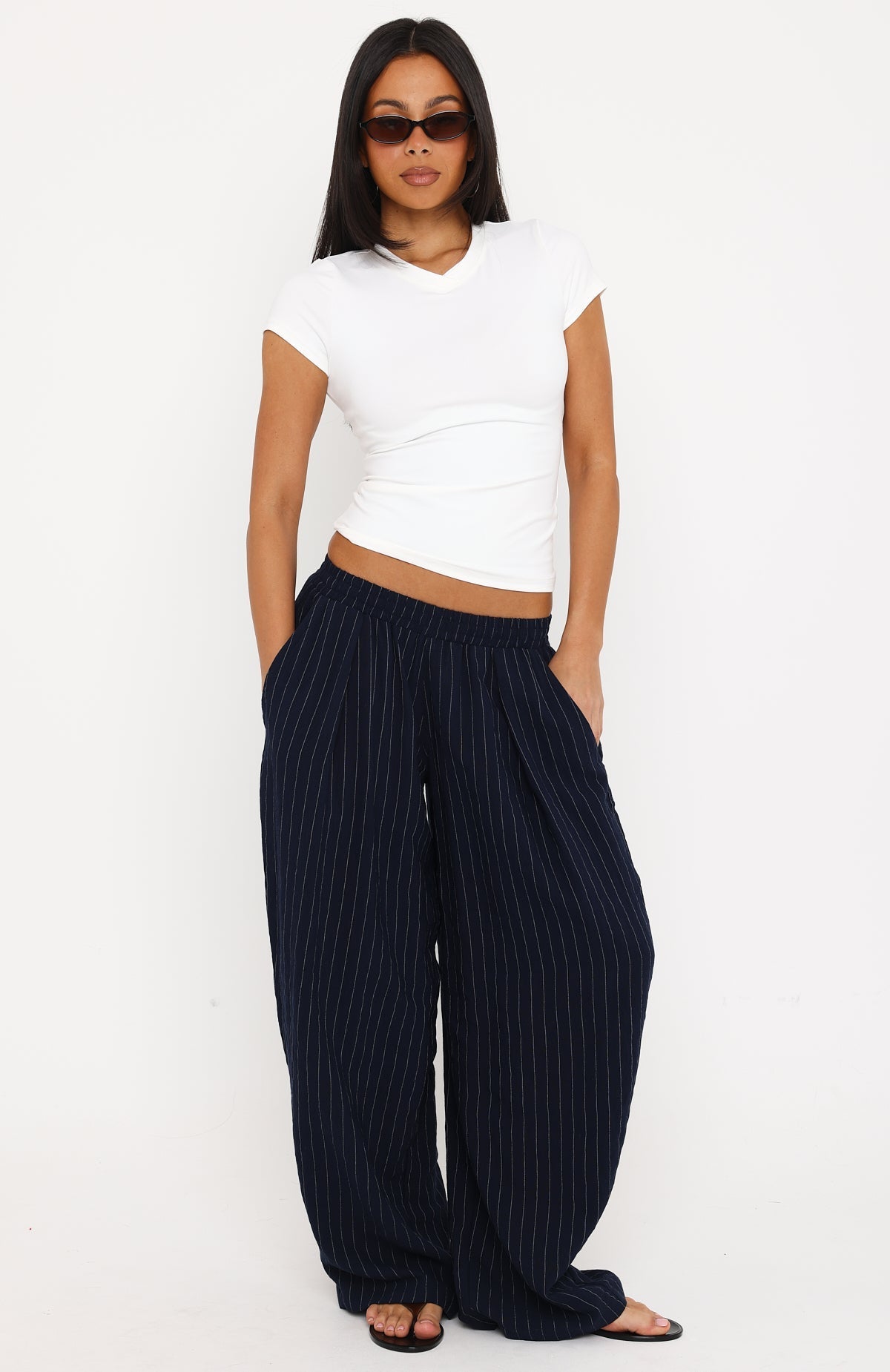 She Runs This Pant Navy Pinstripe