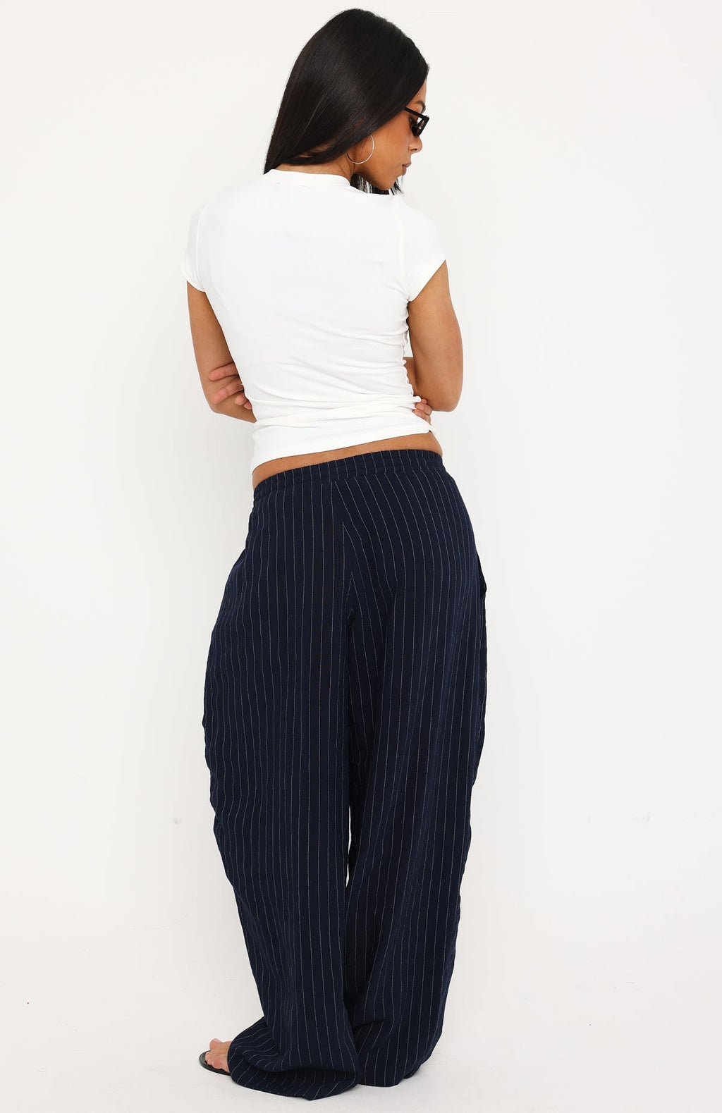 She Runs This Pant Navy Pinstripe