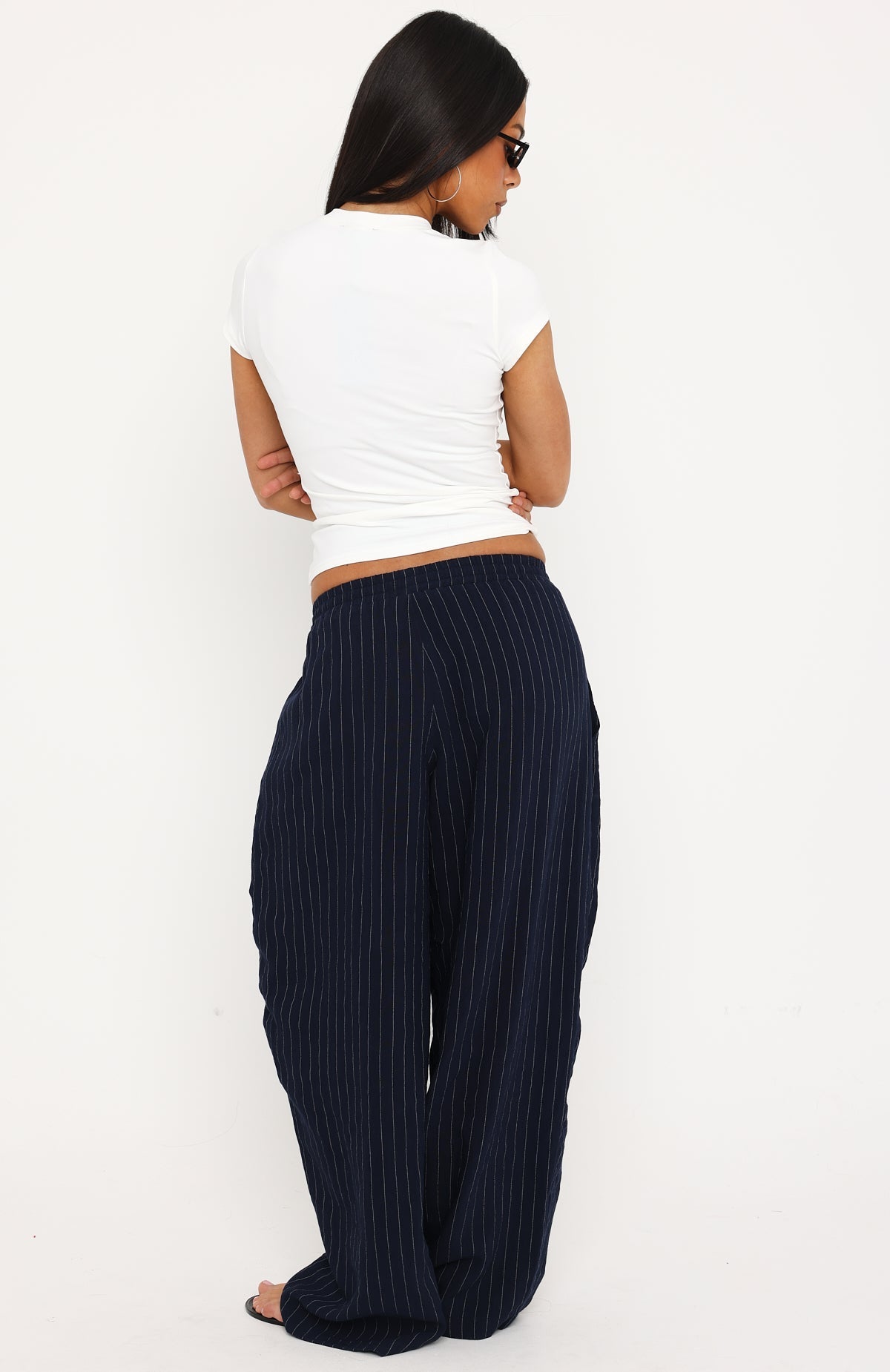 She Runs This Pant Navy Pinstripe