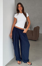 She Runs This Pant Navy Pinstripe