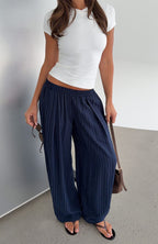 She Runs This Pant Navy Pinstripe