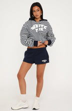 Soft Vibe Boxy Zip Front Hoodie Navy / White Stripe