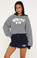 Soft Vibe Boxy Zip Front Hoodie Navy / White Stripe