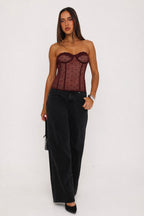 Steal The Show Strapless Lace Trim Bustier Burgundy