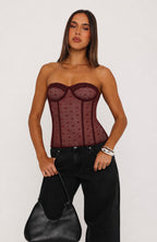 Steal The Show Strapless Lace Trim Bustier Burgundy