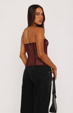 Steal The Show Strapless Lace Trim Bustier Burgundy