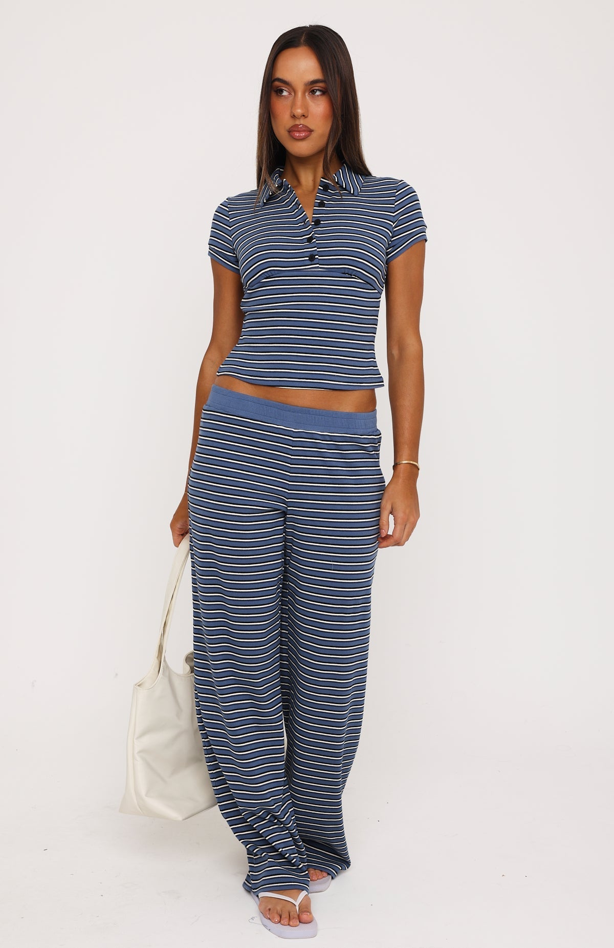 Straight Chill Polo Top Navy Stripe