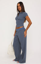 Straight Chill Wide Leg Pants Navy Stripe