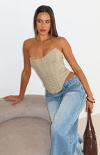 Stripe Nights Strapless Bustier Taupe