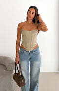 Stripe Nights Strapless Bustier Taupe