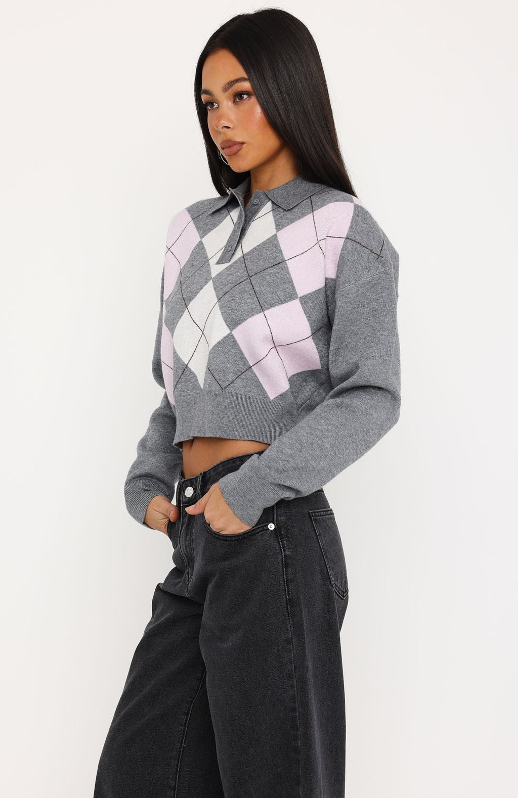 Cinzia Argyle Knit Sweater Rose Winter