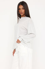 Comfy Girl Oversized Long Sleeve Tee Light Grey Marle