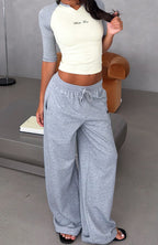 Tatiana Wide Leg Sweapants Grey Marle