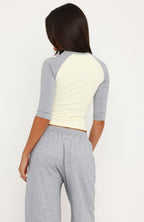 Tatiana 3/4 Sleeve Top Lemon/Grey