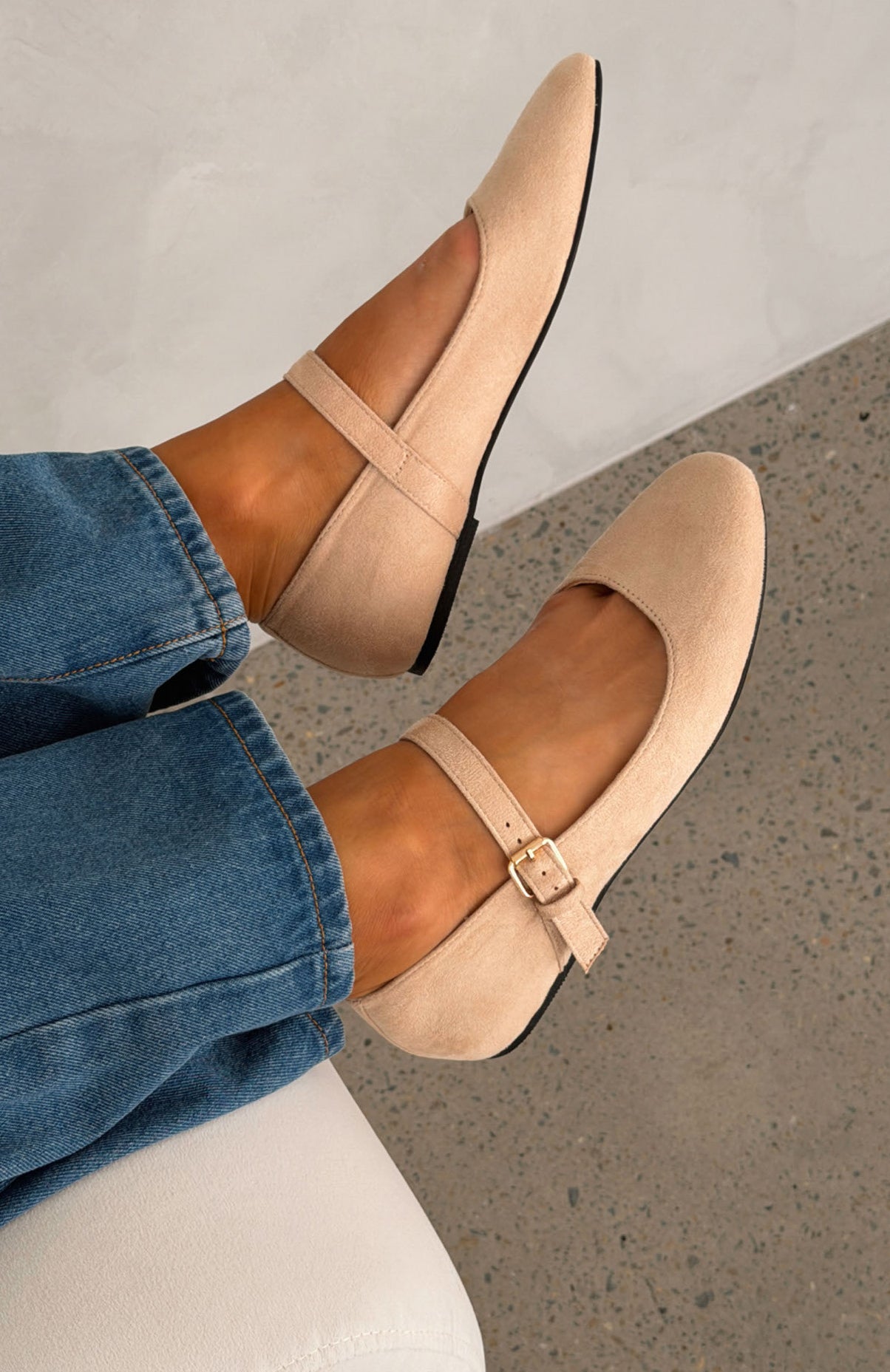 Tayla Ballet Flats Sand Faux Suede