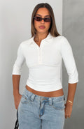 The Finer Things 3/4 Sleeve Polo Top White