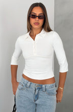 The Finer Things 3/4 Sleeve Polo Top White