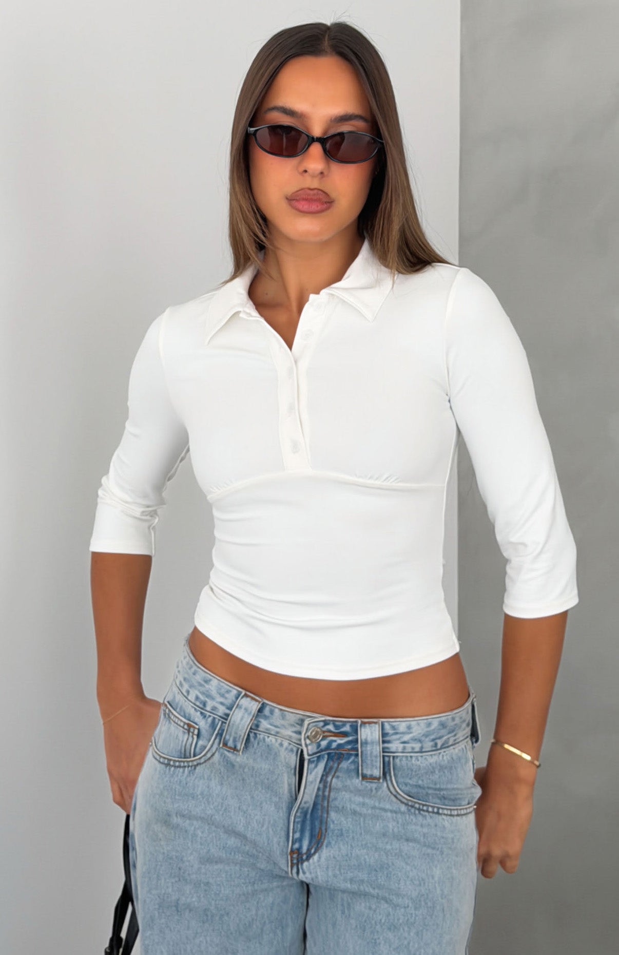 The Finer Things 3/4 Sleeve Polo Top White