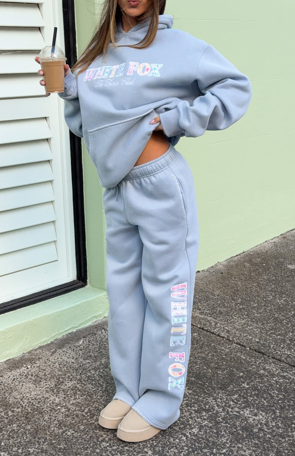 The Social Club Elena Wide Leg Sweatpants Dusty Blue