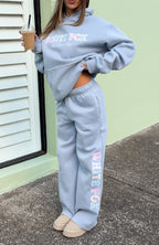 The Social Club Elena Wide Leg Sweatpants Dusty Blue