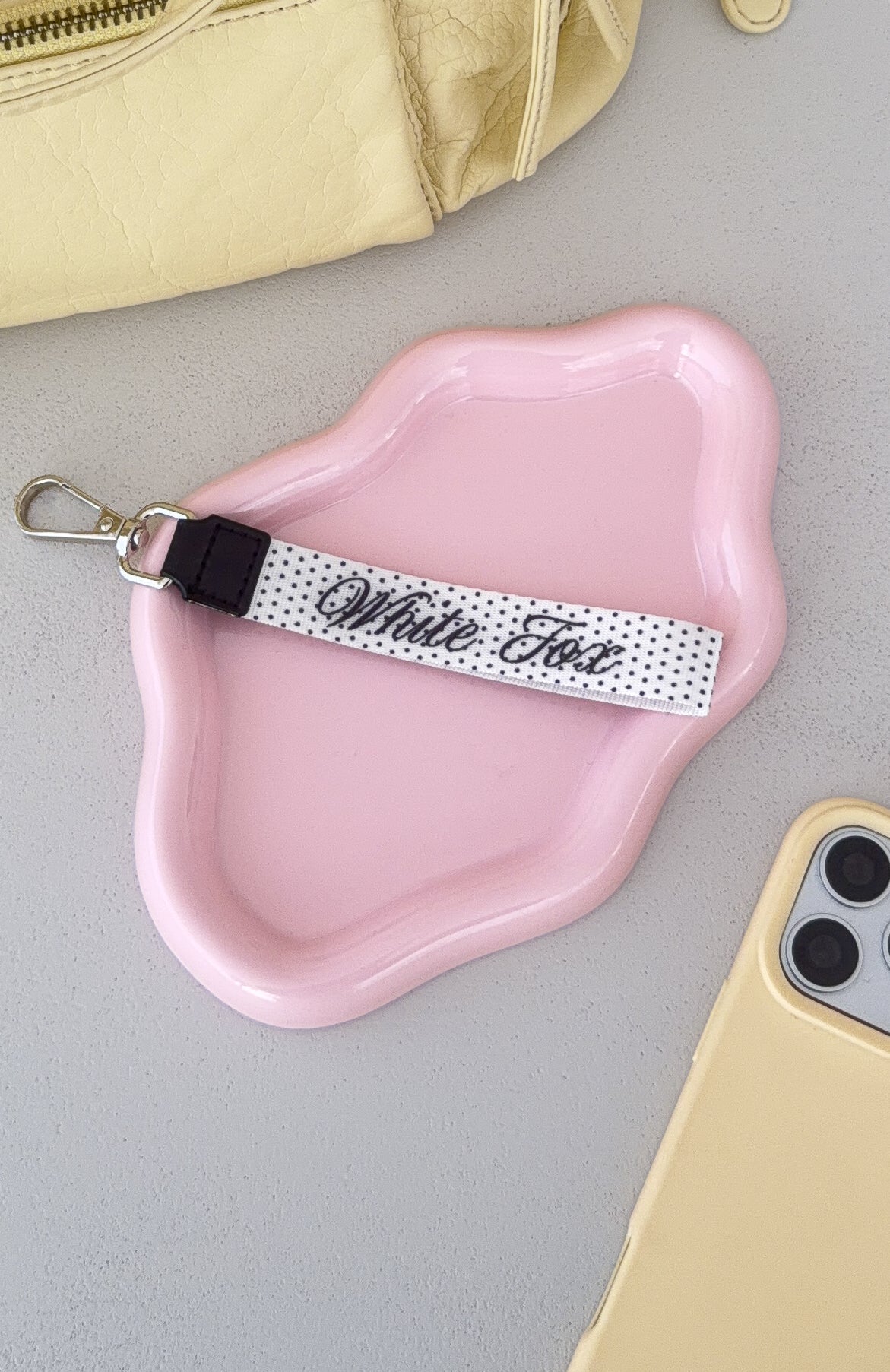 The Social Club Miley Strap Keychain White/Polka Dot