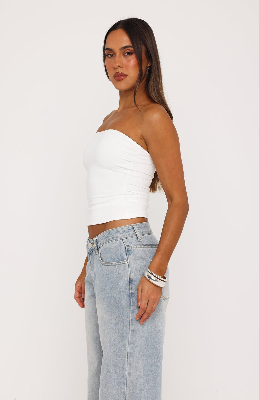 Tiny Drama Strapless Top White