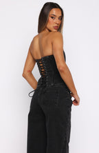Be Mine Forever Denim Bustier Black Acid Wash