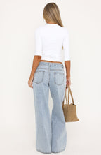 Hand On My Heart Low Rise Wide Leg Jeans Mid Blue Wash