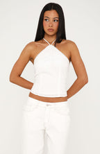 Clocked Off Halter Top White