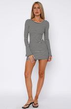 Lost Files Long Sleeve Mini Dress Black/White Stripe