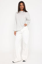 Comfy Girl Oversized Long Sleeve Tee Light Grey Marle