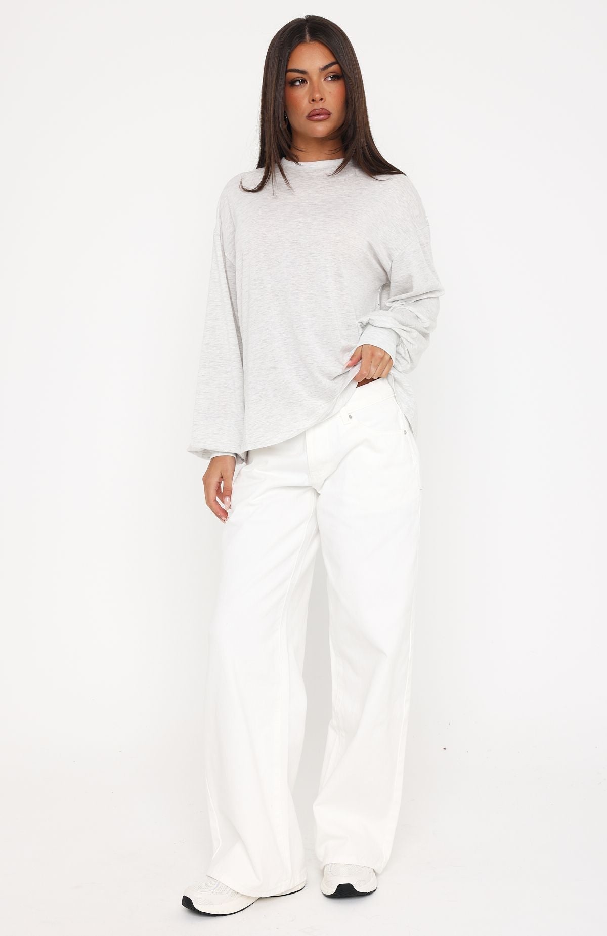 Comfy Girl Oversized Long Sleeve Tee Light Grey Marle