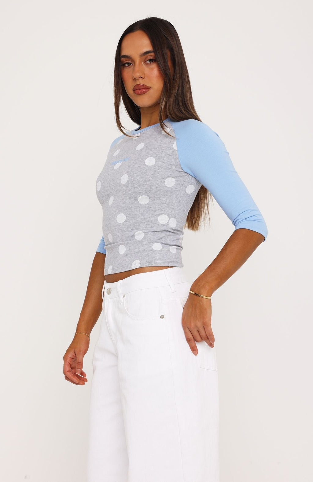 Remy 3/4 Sleeve Top Grey/Blue