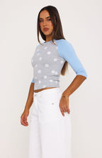 Remy 3/4 Sleeve Top Grey/Blue