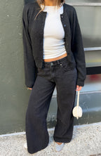 Just My Type Mid Rise Wide Leg Jeans Black Acid Wash