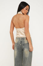 Watch And Learn Satin Halter Top Champagne