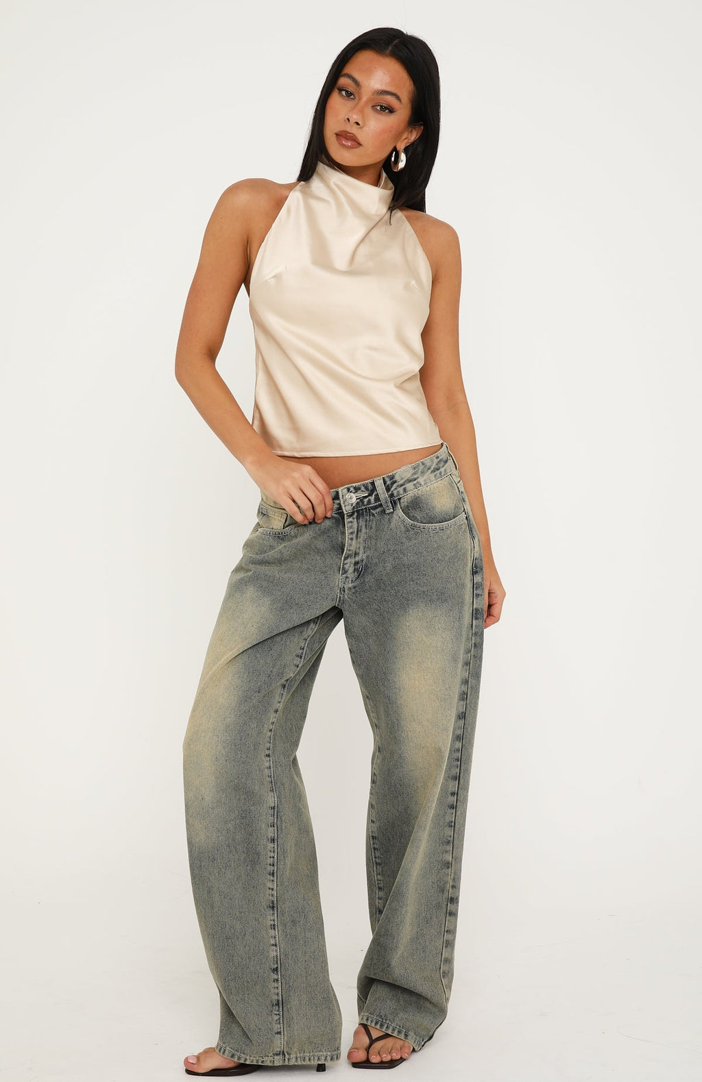 Watch And Learn Satin Halter Top Champagne