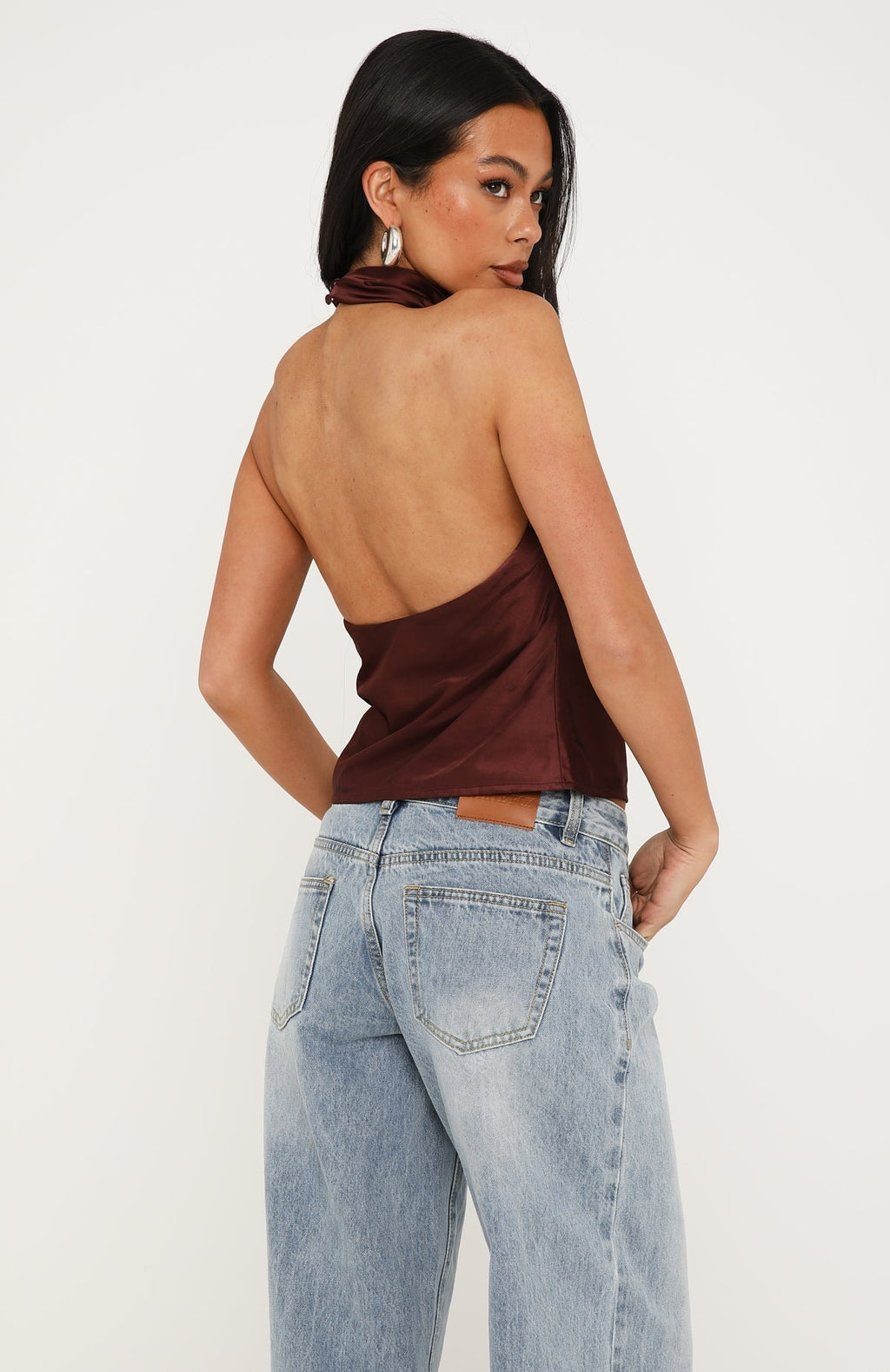 Watch And Learn Satin Halter Top Dark Chocolate